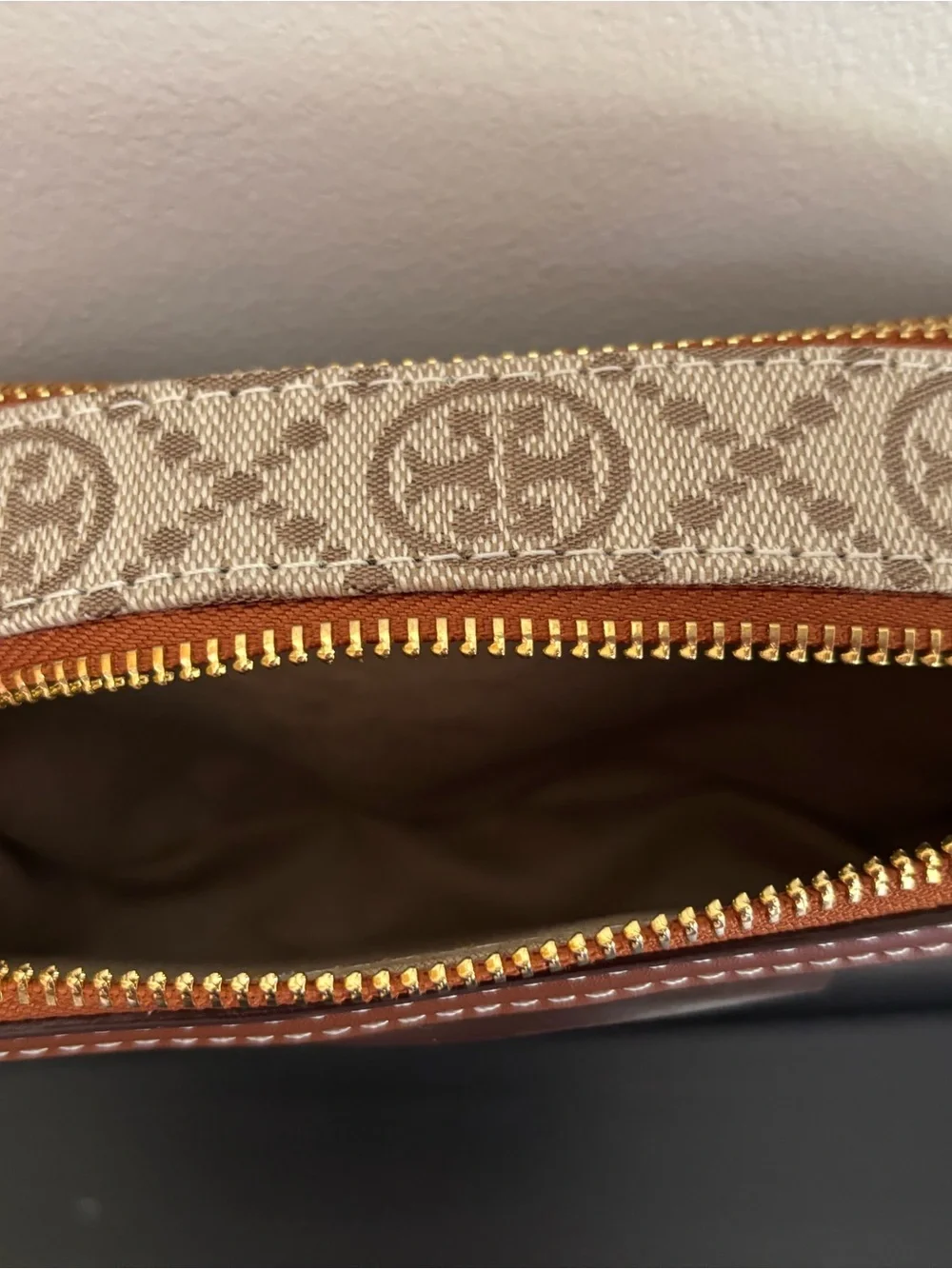 Tory Burch Brown and Cream Logo Crossbody Camera Bag